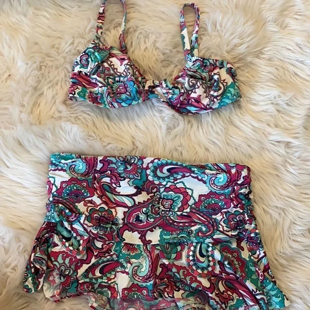 Lands End | Paisley Print Bikini Top & Skirt Swim Suit Set | 6